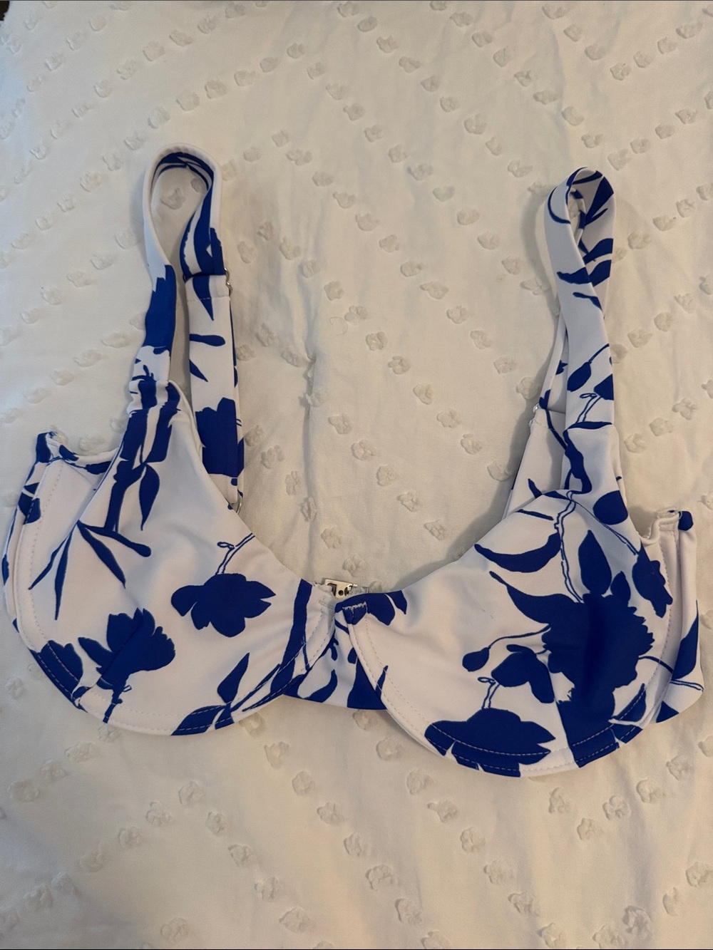 Charlie Holiday White Bikini Top with Blue Floral Print